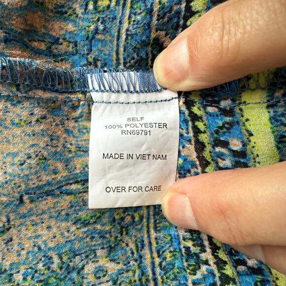 Fig & Flower Anthropologie Boho Top Womens Medium Green Blue Tunic Hippie Blouse - Picture 11 of 11